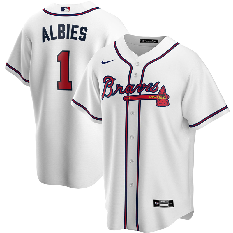 2020 MLB Men Atlanta Braves 1 Ozzie Albies Nike White Home 2020 Replica Player Jersey 1